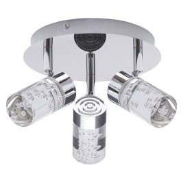 Halifax Bathroom LED Flush Ceiling Spotlight Plate with 3 Adjustable Heads - Chrome